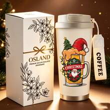 1/5Pcs 18oz Stainless Steel Coffee Tumbler, Christmas Beer Mug Santa Print Travel Mug With Lanyard & Gift Box, Vacuum Insulated Cup For Car Home Party Use, Holiday Birthday Present For Friends & Family - Christmas Beer Mug Santa Claus - View 9