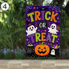 1 pieza Bandera de jardín Trick Or Treat, Bandera de jardín de Halloween, Bandera de fantasma, Bandera de calabaza, Decoración de bruja, Decoración de porche de Halloween, Bandera de patio de otoño 12*18 pulgadas, Decoración de estilo campestre, Navidad, Acción de Gracias, Halloween, Impresión de un solo lado, Material de poliéster duradero, Poste de bandera no incluido (Solo bandera) - A - Ver 14