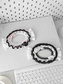 Cute Lolita Candy-Shaped Photo Card Holder, Ruffle Edge Polka Dot Organza Lace Bow Heart Decor, Sweet ID/Credit Card Sleeve, Photo Card Storage Case - Rectangle - View 7