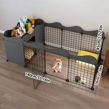 Small Dog Indoor Pet Fence For Home, 1-Room 1-Bathroom Partition Dog Gate With Toilet Area And Dog Bed Isolation, Tall Modular Pet Cage, Living Room And Balcony Dog Activity Protective Fence - Multicolor - View 2