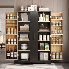 Kitchen Cabinet With Spice Rack, Spacious Double Door Cabinet With 4-Tier Vertical Extension, Adjustable Shelves And Modern Design - 120 * 78 * 35 Cm, Black And Natural, 78 X 35 X 120 Cm - Black - View 10