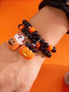 2pcs/Set Fashionable Quirky Halloween Pumpkin Ghost Bracelet, Versatile Ghost Bracelet - Multicolor - View 4