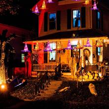 1 String Of 6 Dual-Color Witch Hat Lights, Halloween Hanging LED String Lights, Outdoor Garden Party Carnival Decoration, 6 Dual-Color Witch Hats On One String, Halloween Hanging Lights For Yard Outdoor Party Decoration - 1-pack Halloween Hat - View 4