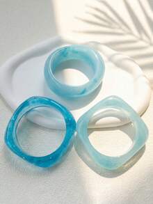 Set de 3 piezas/1 set de pulseras de resina minimalistas y elegantes, en color azul tie-dye, adecuadas para que las mujeres las usen solas o apiladas, apropiadas para uso diario, vacaciones, fiestas y bodas, regalo - Azul - Ver 3