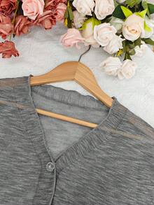 Áo cardigan len dệt kim cài nút màu trơn phong cách thường ngày đa năng size lớn cho mùa thu - Xám - Xem 6