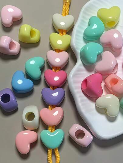 72/144PCS Acrylic 16mm Large Heart Beads, Large Hole Heart Beads, Random Mixed Colors, Solid Colors, For DIY Necklace, Bracelet, Pendant, Beaded Pen And Other Accessories