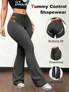 1pc Women's Drawstring Flare Pants, Elegant Fashion Long Pants, Waist Drawstring Design, Teacher Back To School Autumn Outfit - Dark Grey - View 3