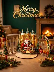 2pcs /3D Pop‑Up Santa Claus Castle Greeting Card, 3D Christmas Greeting Card That Comes With Matching Envelope, Christmas Season's Greeting Card, Christmas Surprise Gift Card, Christmas Gift And Festive Decorative Greeting Card - Set - View 2