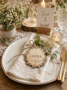 Kartu Nama Tempat Duduk Kayu Ukir Kustom, Label Tempat Duduk Meja Bundar Pernikahan yang Dipersonalisasi, Label Nama Tamu Kayu Bergaya Pedesaan, Dekorasi Meja Pesta Perjamuan Bridal Shower - MultiWarna - View 6