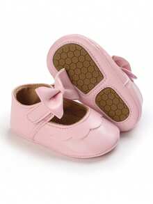 Premium Infant Girl Bow Mary Jane Shoes, Soft Sole Anti-Slip Newborn Princess Walking Shoes - Pink - View 2