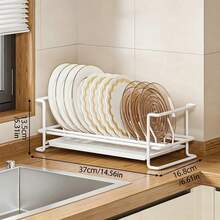 One-Piece White Silent Steel Ball Slide Rail Pull-Out Bowl And Dish Rack, Kitchen Countertop Organizing Cabinet Tableware Storage Rack, Bowl And Dish Draining Rack, Pull-Out Is More Convenient,No-Install Floor-Standing Dish Rack, Kitchen Bowl And Pla - View 3