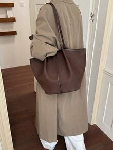 Autumn/Winter Women's Brown Shoulder Large Capacity Commuter Underarm Tote Bag - Coffee Brown - View 4