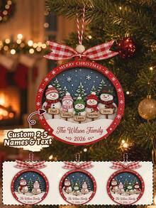 Custom Snowman Christmas Ornament, Festive Tree Hanging Decor, Personalized Family Name Holiday Keepsake, Farmhouse Home Decor, Customized 2-5 Names Christmas Tree Decoration, Customizable Christmas Gift For Family, Family Decoration, Merry Christmas - Style B - View 1