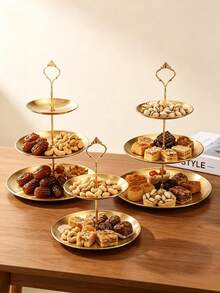 3件/4件不鏽鋼多層甜點架水果盤，穩定防鏽易清潔，桌面收納展示架，省空間多層設計，適合派對與節日餐桌裝飾，蛋糕與糕點完美搭配 - 查看 4