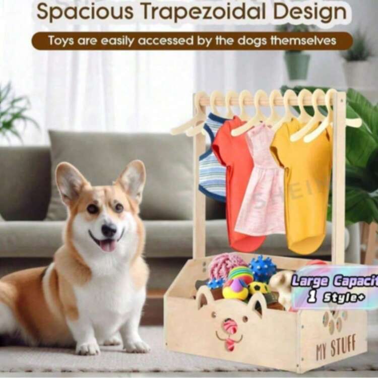 1件裝木製寵物玩具收納盒 多功能收納籃，適用於狗貓玩具、毯子、牽繩、食物等，適合居家客廳寵物用品狗貓玩具收納 - 彩色 - 查看 4