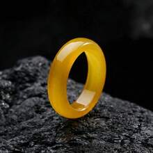 Pinannie 6mm Natural Stone Jade Yellow Agate Rings For Women, Gemstone Wedding Band Ring Fengshui Lucky Jewelry, Gift For Her (US Size 6 7 8 9) - Yellow - View 6