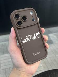 1款個性化貓咪愛心圖案咖啡色防摔全包軟殼，相容 iPhone 11/12/13/14/15/16 Plus/16 Pro/16 Pro Max/S26/S26 Ultra/S25/S25 Ultra/S25 Plus/S23/S24/9 Pro XL/8/9/10a，可客製文字，送給朋友的禮物 - 棕色 - 查看 6