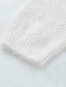 White Design Long Sleeve Sweater Women Winter Slouchy Base Layer Top - White - View 7
