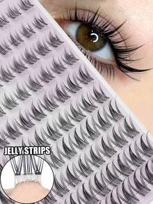 100 Pcs Self-Adhesive Anime-Style Lashes, Black Fine Layered Tips With Split Ends For Airy Natural Eye Contour, Five-Second Easy Application, Great For Relaxed Commuting, Fresh Social Outings, And Everyday Versatile Occasions. - D - View 1