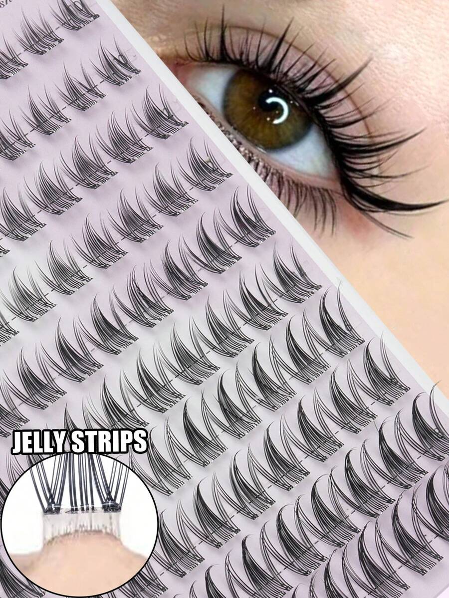 100 Pcs Self-Adhesive Anime-Style Lashes, Black Fine Layered Tips With Split Ends For Airy Natural Eye Contour, Five-Second Easy Application, Great For Relaxed Commuting, Fresh Social Outings, And Everyday Versatile Occasions. - D - View 1