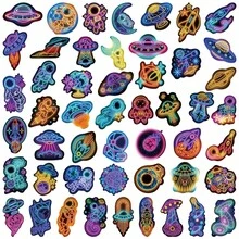 50pcs Cartoon Neon Astronaut Stickers, Fun Space Aesthetic Sticker Pack, Planet Stickers, Scrapbook Stickers, Planner Stickers, Large Capacity Vinyl Waterproof Stickers For Water Bottles, Computers, Laptops, Phones, Luggage, Notebooks, Refrigerators - 3 - View 5