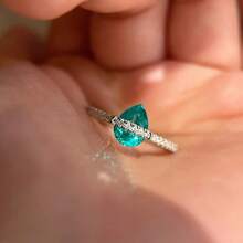 French Fashion Green Zirconia Planet Ring, Adjustable Women's White Gold Plated Luxury Ring - Green - View 2
