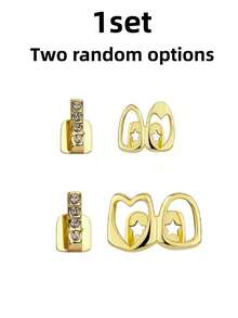 Gold Grillz Set, Hollow Heart Shape, Made Of Cubic Zirconia, Suitable For Daily Wear And Valentine's Day Gift, Hip-Hop Style, Teeth, Teeth Cleaning Tool, Travel Toothbrush - Multicolor - View 9