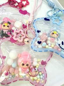 1 Set Sweet Cool Style Dopamine PVC Star Bag Flocked Rabbit Doll Bell Hanging Ornament Macaron Fur Ball Pentagram Hanging Rope Keychain Spring Buckle Bag Accessory Pendant Girl Birthday Gift Party Small Gift - Multicolor - View 4
