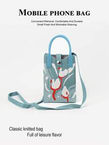 Bolso de teléfono de punto con diseño de animales de dibujos animados para mujer, bolso de mano mini, bolso cruzado, múltiples patrones disponibles, bolsa de compras, bolsa de regalo para vacaciones, adecuado para todas las estaciones - Multicolor - Ver 15
