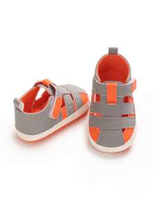 Spring/Summer Unisex Infant Shoes, 0-1 Year Soft Sole Casual Fashion Infant Sandals, Hollow Design Hook & Loop Walking Shoes For Indoor And Outdoor - Grey - View 6