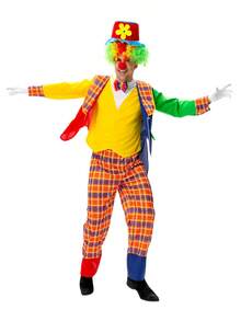 Adult Men's Color Blocking Patchwork Checkered Clown Costume Halloween Circus Carnival Funny Party Role-Playing Cosplay Performance Set - Multicolor - View 3