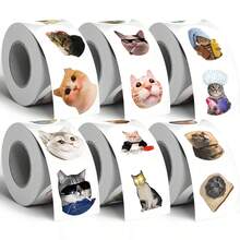 500pcs Funny Internet Meme Cat Expression Graffiti Roll Stickers, 1 Inch Round, 6 Styles To Choose From, Meme Magic Meme Graphics, Perfect For Baking Gift Box Sealing, Souvenir Packaging, Scrapbooking, Children's Reward Stickers, Creative Express Packaging, Market Stall Decoration And More - Multicolor - View 1
