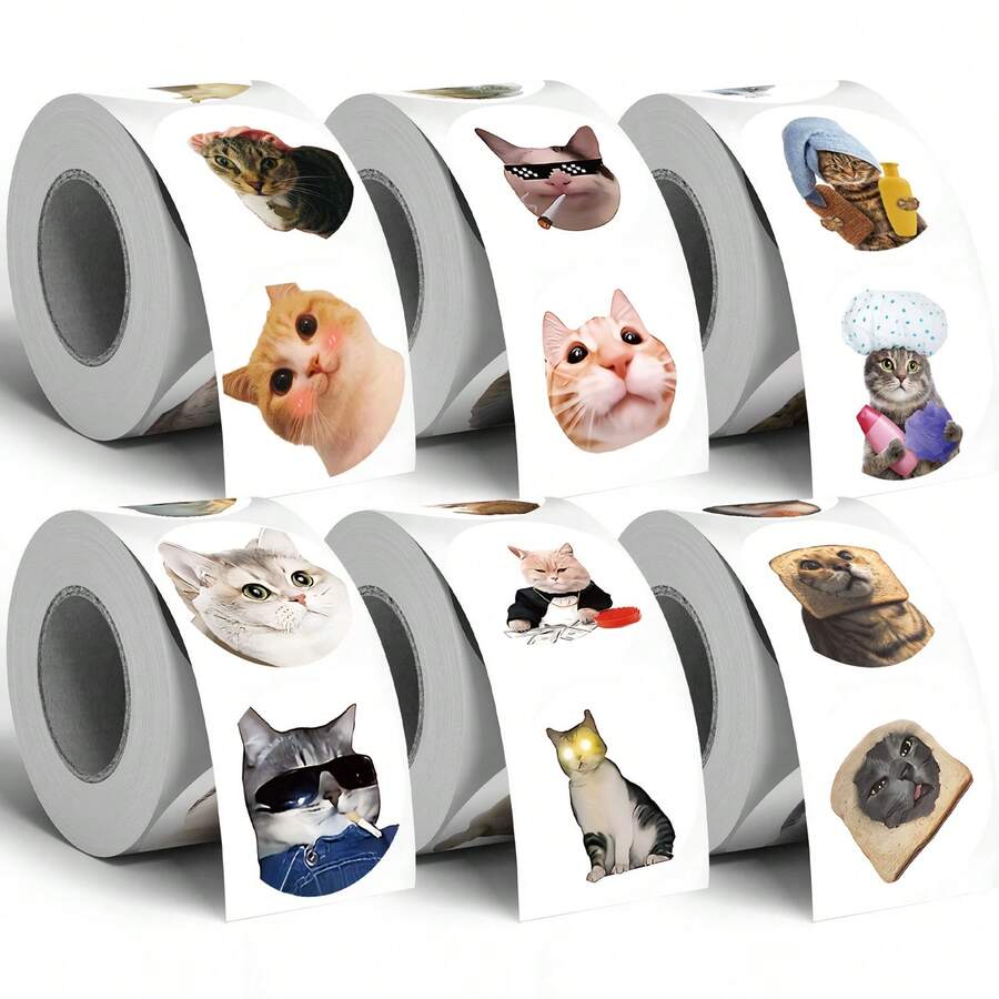 500pcs Funny Internet Meme Cat Expression Graffiti Roll Stickers, 1 Inch Round, 6 Styles To Choose From, Meme Magic Meme Graphics, Perfect For Baking Gift Box Sealing, Souvenir Packaging, Scrapbooking, Children's Reward Stickers, Creative Express Packaging, Market Stall Decoration And More - Multicolor - View 1