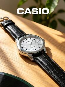 Casio Men's Classic Analog Quartz Watch, Silver Dial, Black Leather Strap, With Date Window, Suitable For Daily Office And Professional Business Attire - Black - View 5