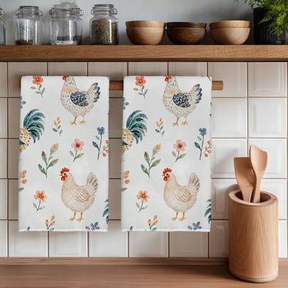 2PCS Kitchen Towel, Watercolor Farm Chick Pattern Kitchen Towel Dish Cloth, 40*60cm Rectangular Microfiber Absorbent Cleaning Kitchen Towel, Perfect For Kitchen, Dining Room And Bathroom Use, Kitchen Decor, Home Decor, Housewarming Gift For Neighbors, Dish Cloth