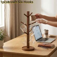 1pc Vintage Nano Bamboo Cup Holder, European Style Desktop Cup Draining Rack, Multi-Purpose Mug Storage Rack For Living Room, Kitchen, Office, Light Luxury Nordic Style Natural Wood Solid Wood Cup Holder, Rounded Edges No Burrs Scratch-Resistant - 1PC - View 8