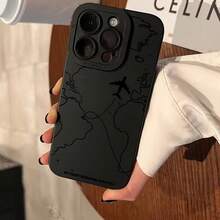 Airplane Map Pattern Fine Pupil Anti-Fall Mobile Phone Case Suitable For Apple Mobile Phone - 黑色 - 查看 5