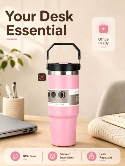 1pc 30oz Large Capacity Double-Wall Stainless Steel Vacuum Insulated Tumbler, Long-Lasting Temperature Retention, Keeps Cold Drinks Iced And Hot Drinks Warm, Suitable For Coffee, Ice Water, Milk Tea, Car, Camping, Commuting, Fitness