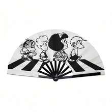 1pc Fashionable Folding Fan, Lightweight And Durable Plastic Material With Classic Black And White Striped Pattern, Summer Cooling Party Music Festival Atmosphere Essential - Multicolor - View 7