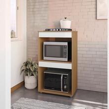 Balcão Cooktop Adriana Amêdoa/Branco C/Tampo Fogão 4 ou 5 Bocas - AJL Móveis - Marrom Claro - Visão 1