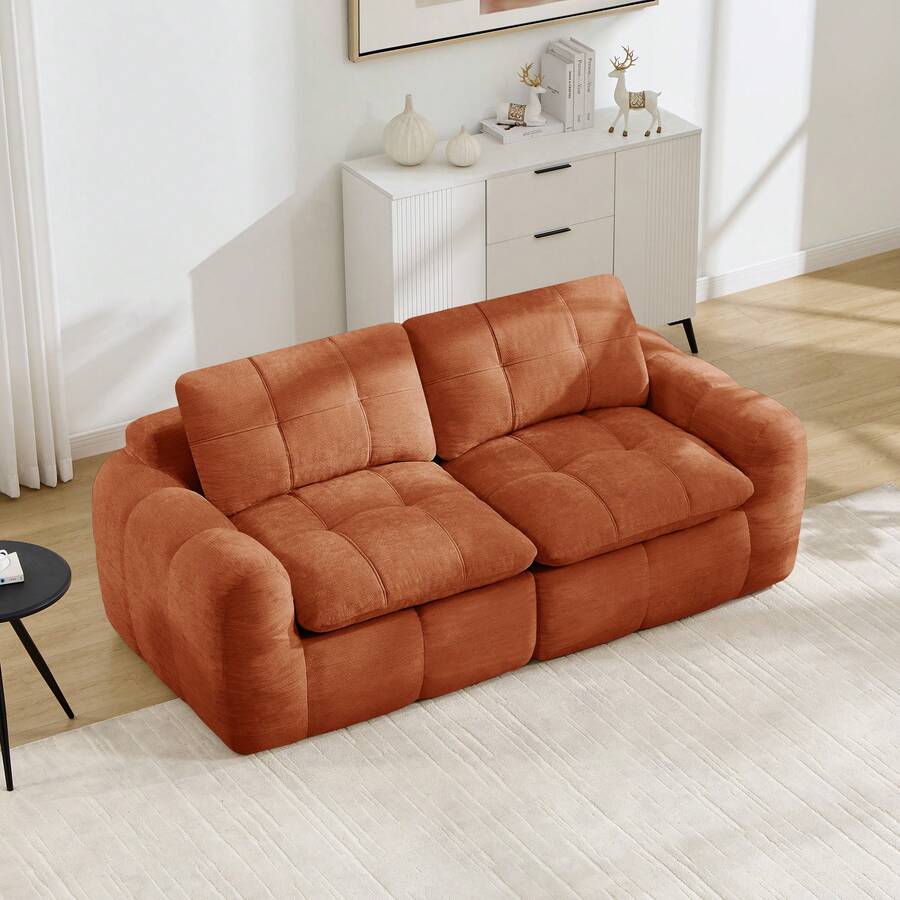 Sofa Orange Made Of Chenille For Living Room - 橘色雙座 - 查看 1