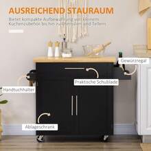 Carrito de Cocina con Encimera y Estante para Especias, Porta Toallas para Sala de Estar y Comedor 109x40x89cm - Negro + Madera - Ver 3