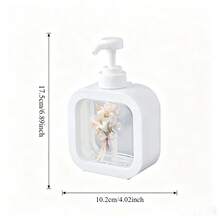 白色邊框正方形可補充式壓頭瓶，白色百合花束裝飾搭配淡粉色緞帶蝴蝶結，優雅浪漫花卉設計，透明可見沐浴露洗手液泵瓶 - 彩色 - 查看 6