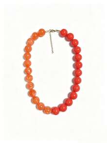1pc European And American Bohemian Round Geometric Cloud Multicolor Beaded Necklace, Stainless Steel 18K Gold Lobster Clasp, Gift & Daily Wear - Handmade Resin Beaded Stainless Steel Necklace - View 40