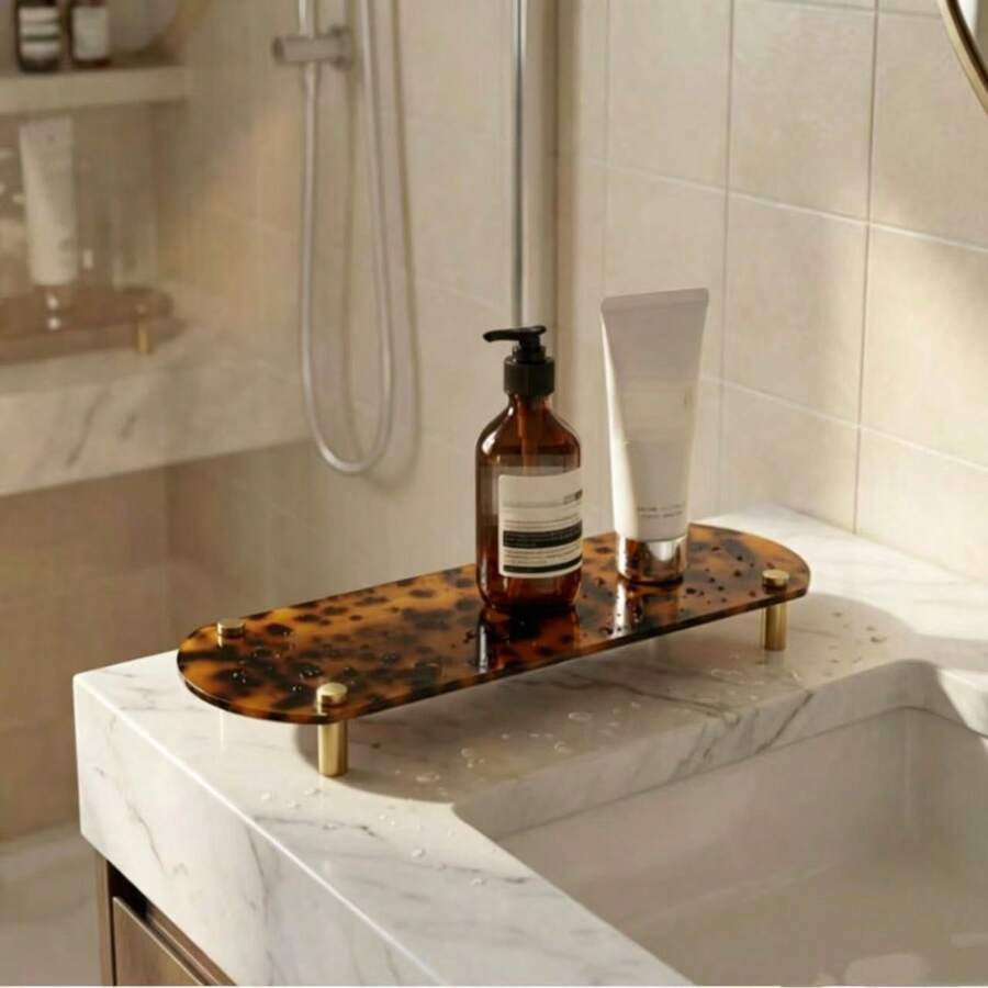 1pc Elegant French Acrylic Tray - Leopard Print Style, Suitable For Living Room, Bedroom, Entryway Decor Durable Acrylic Home Storage Tray, Bathroom Tray, Cosmetic Storage Tray - Multicolor - View 1