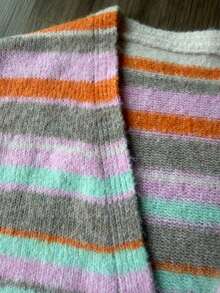 Women's Colorful Striped Knit Cardigan, Autumn Loose Soft Short Buttonless Outerwear, Vintage Slouchy Sweater Jacket - Multicolor - View 9