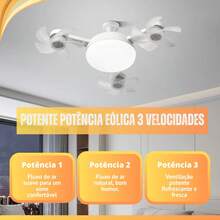 Ventilador de Teto Lustre LED E27 Silencioso com Controle Remoto 3 Mini Helices Integradas Bivolt - Branco - Visão 6
