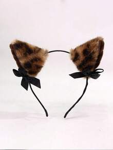 1PC Cat Ears, Wolf Ears, Claudine Wolf Costume, Leopard Print Halloween Fox Ears, Cute Party Animal Ear Headband COS Headpiece, Wearable All Seasons - Brown - View 1