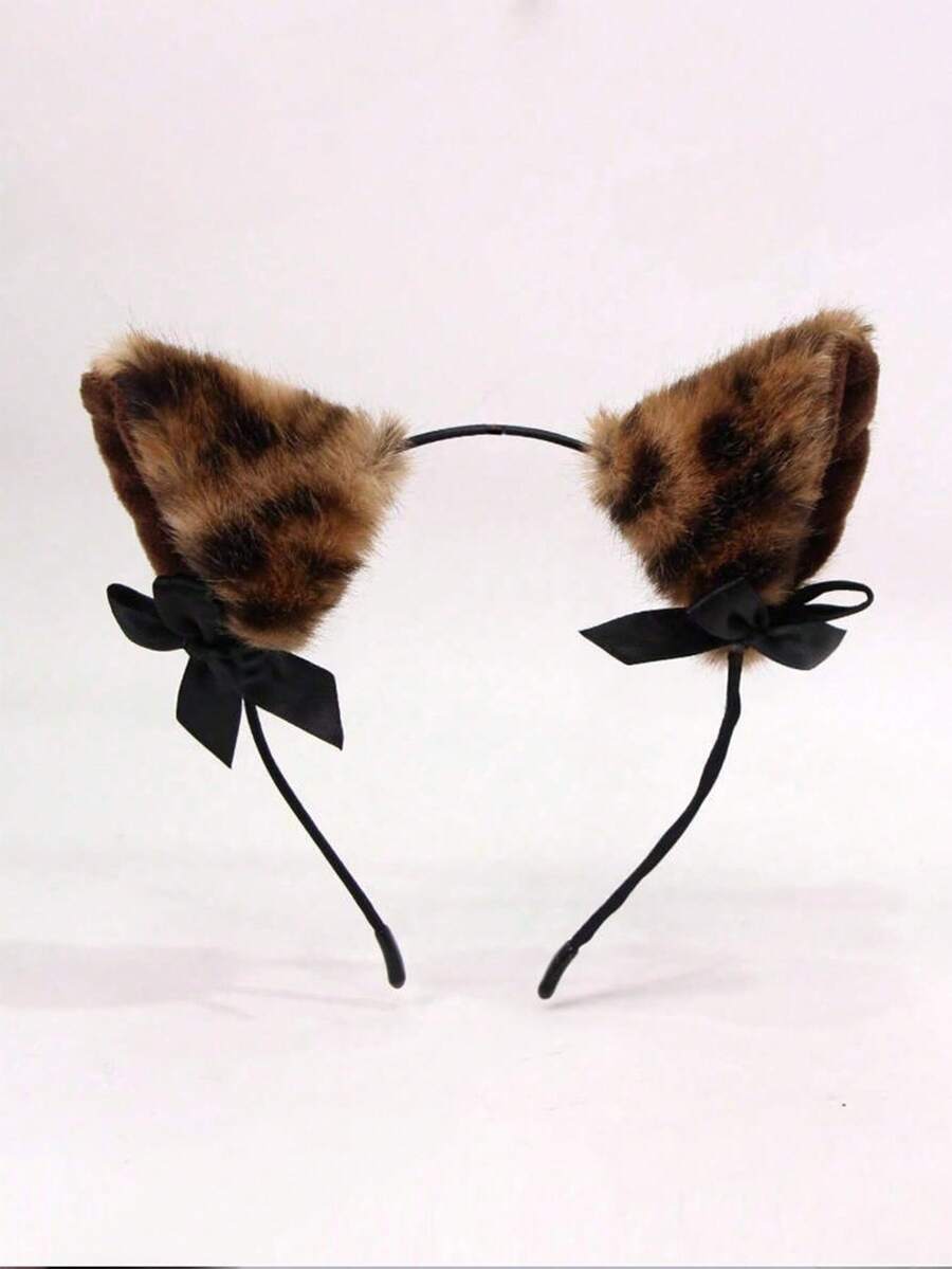 1PC Cat Ears, Wolf Ears, Claudine Wolf Costume, Leopard Print Halloween Fox Ears, Cute Party Animal Ear Headband COS Headpiece, Wearable All Seasons - Brown - View 1
