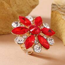 Rhinestone Flower Decor Ring Valentines - Red - View 6